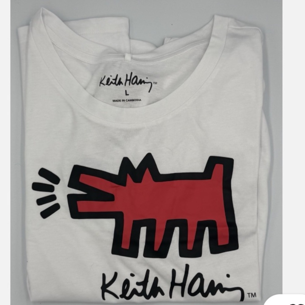 Unisex White and Red Graphic T-Shirt by Keith Haring - Picture 1 of 3